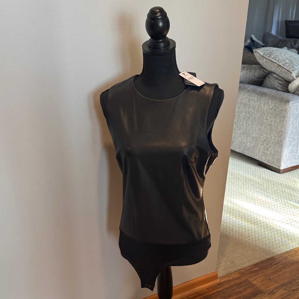 Express Black Faux Leather Bodysuit